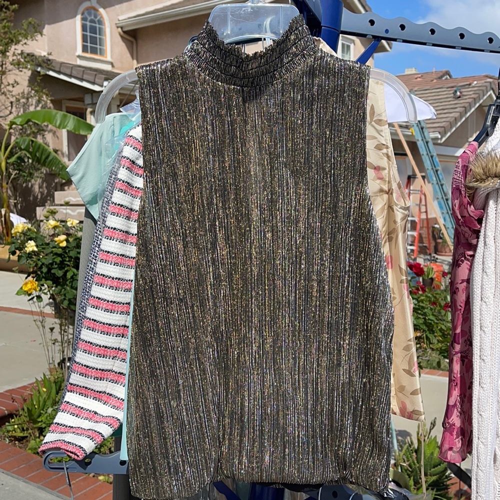 Shirred neck blouse, sleeveless